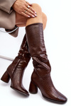 Women's Knee-high Boots with Snake Pattern Brown Ceriona