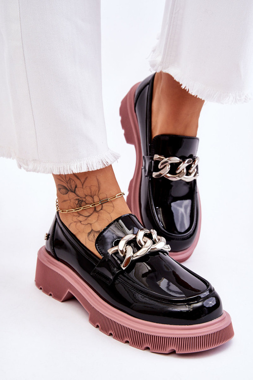 Patent Moccasins With Chain GOE LL2N4039 Black-Purple