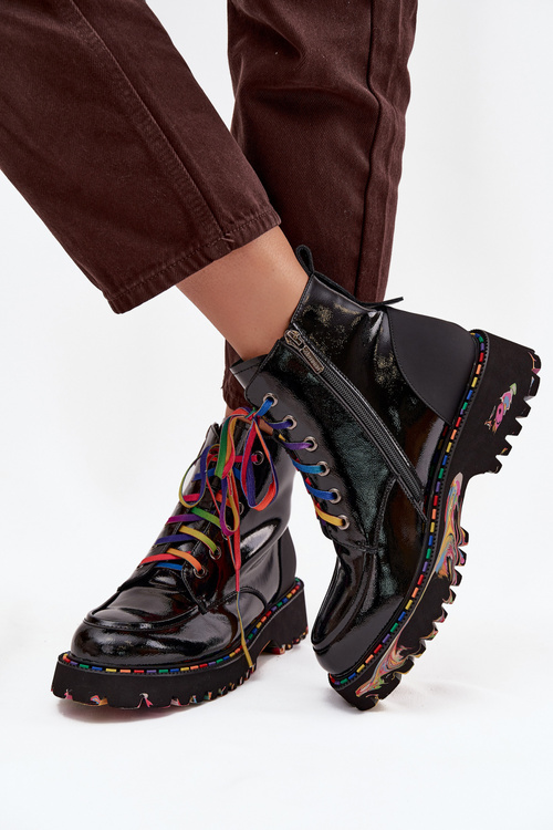 Damskie Botki Z Lakierowanej Skóry Czarne Artiker 57C0064