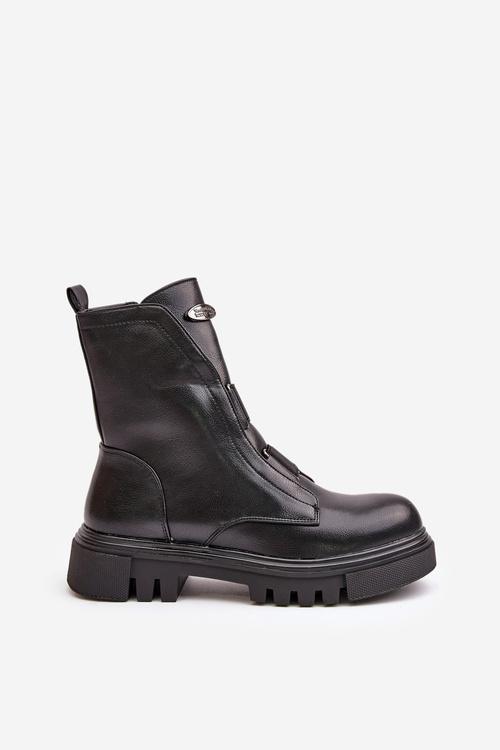 Warm ankle boots workers women's with zip eco leather black Mailyra