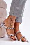 Women's Slippers With Decorative Zircons Silver Leyla