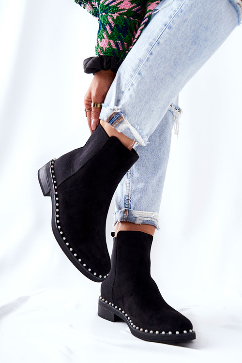Suede Slipper Boots with Pearls Black Jilanna