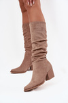 Women's Boots with Wrinkled Shaft on Heel Insulated Beige Paelina