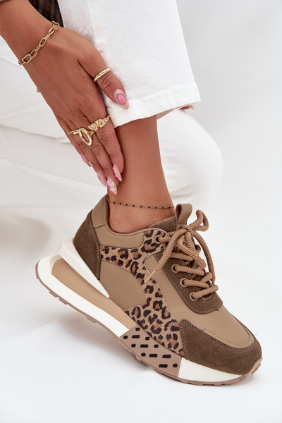 Damskie Sneakersy Skóra Naturalna Platforma Panterka Brązowe Artiker 55C0089