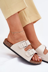 Women's sandals on cork platform with buckles beige Livara