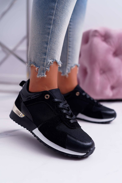 Sporty Women's Shoes Mesh Suede Black Merido