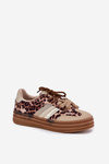 Women's Platform Sneakers With Double Lacing Leopard Beige Niteria