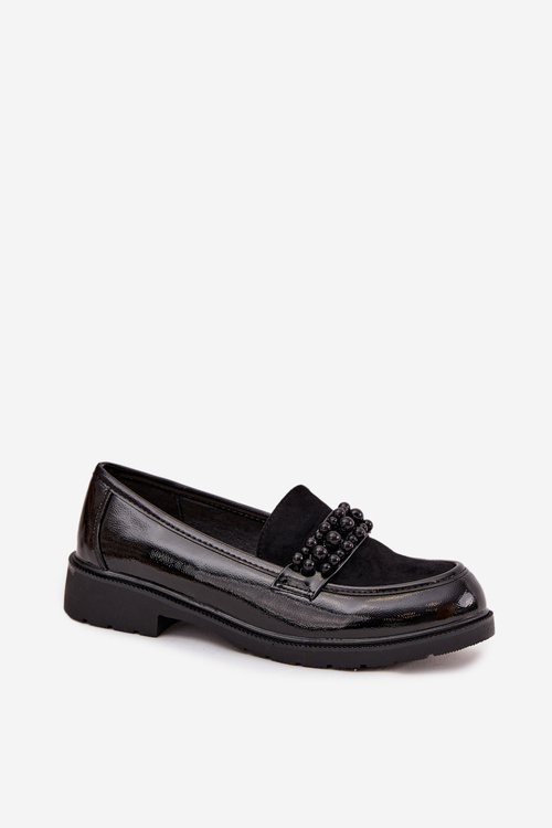 Women's Patent Loafers With Beads S.Barski HY52-541 Black