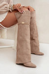 Kozaki Wywinięta Cholewka Za Kolano Obcas Słupek Ocieplane Beżowe Serelle