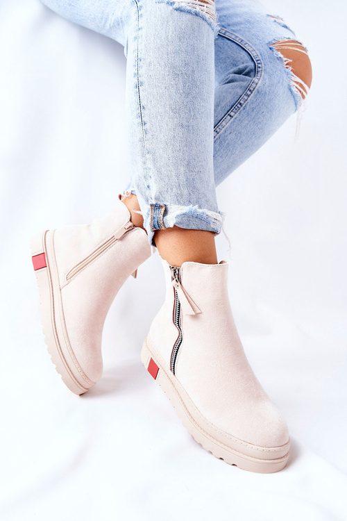 Platform Suede Lace-up Booties Beige Nessa