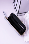 Large Ladies Striped Gray Wallet Gold Plated Hardware