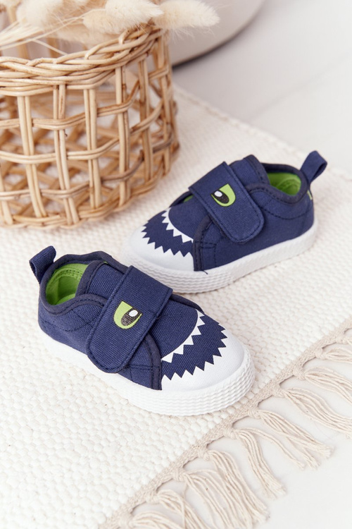 Children's Sneakers With Velcro With A Shark Navy Blue