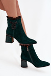 Suede Leather Women's Ankle Boots On Heel With Decoration Lined D&A MR52-127 Bottle Green