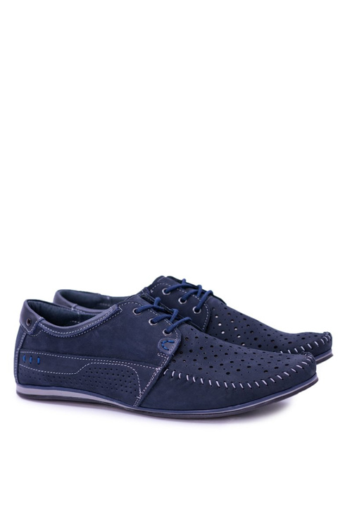 Knitted Leather Moccasins Navy Blue Half Boots Mortego