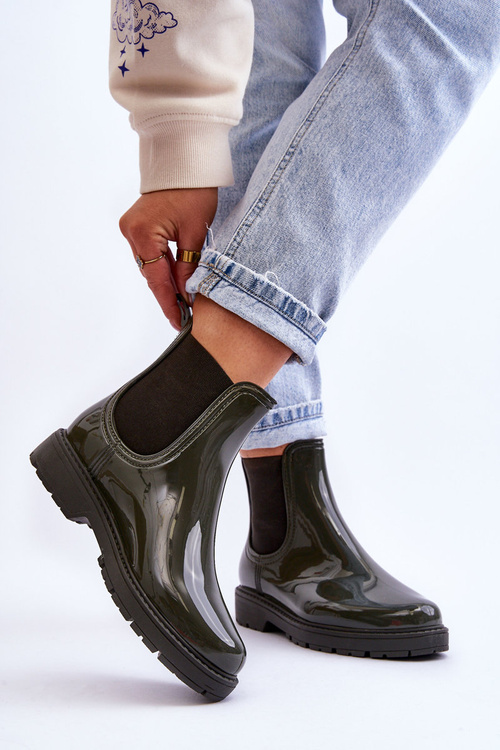 Women's Slip On Galoshes Chelsea Boots Dark Green Larone