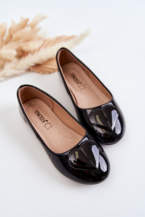 Lacquered Children's Ballerinas With Heart Black Corty