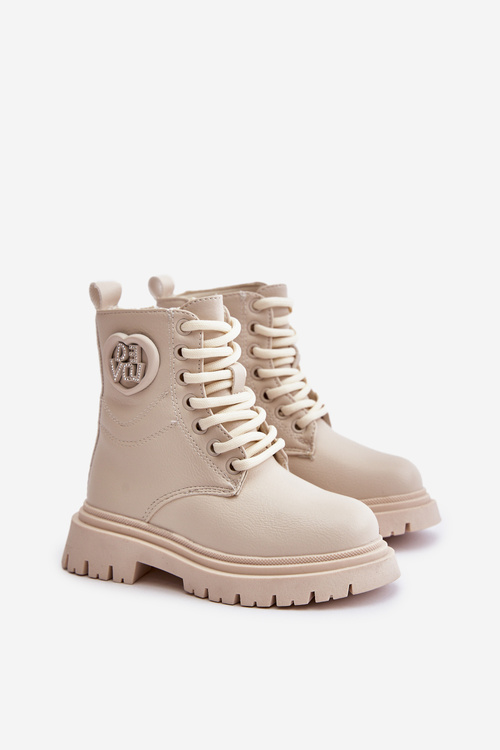 Girls' boots insulated with fur with zipper beige Evaliraea