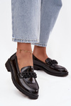 Women's Patent Loafers With Beads S.Barski HY52-541 Black