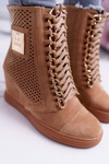 Women's Lu Boo Openwork Suede Camel Sneakers Clamma