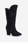 Knee High Heeled Boots Made Of Eco Suede Black Clorira