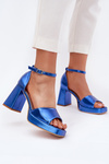 Lacquered Women's Sandals On Heel Blue Marila