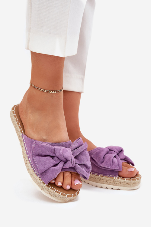 Damskie Klapki Platforma Plecionka Kokardka Fioletowe Alpireda