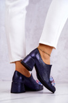 Leather metallic shoes With Decoration Navy Delaver
