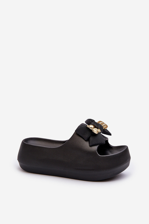 Women's Foam Flip Flops with Bow Black Salessa