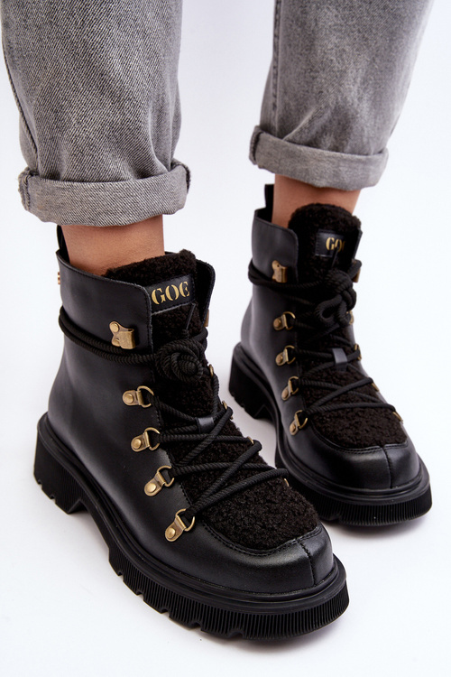 Leather Trapper Boots Women GOE MM2N4082 Black