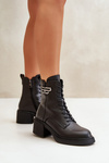 Women's Ankle Boots On Chunky Heels Insulated Made Of Natural Leather Black Vinceza 66682