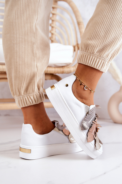 Tenisówki Slip-On Damskie Skórzane Białe Maciejka 05488-11