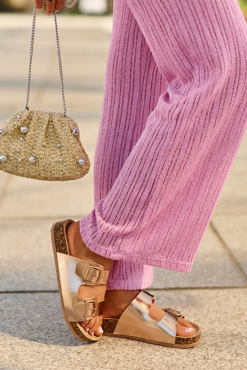 Women's Cork Platform Sandals with Golden Buckles