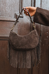Leather Suede Bag with Fringes Chocolate Aurelisse
