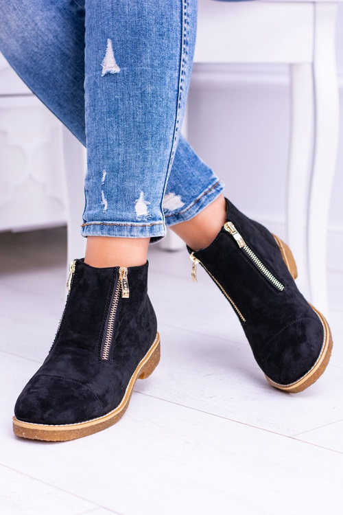 Lu Boo Black Suede Women's Boots With Zippers Inez