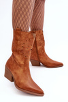 Leather Cowboy Boots On Low Heel Camel Ursuline