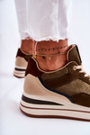 Women's Suede Sports Shoes Green and Beige Elisse