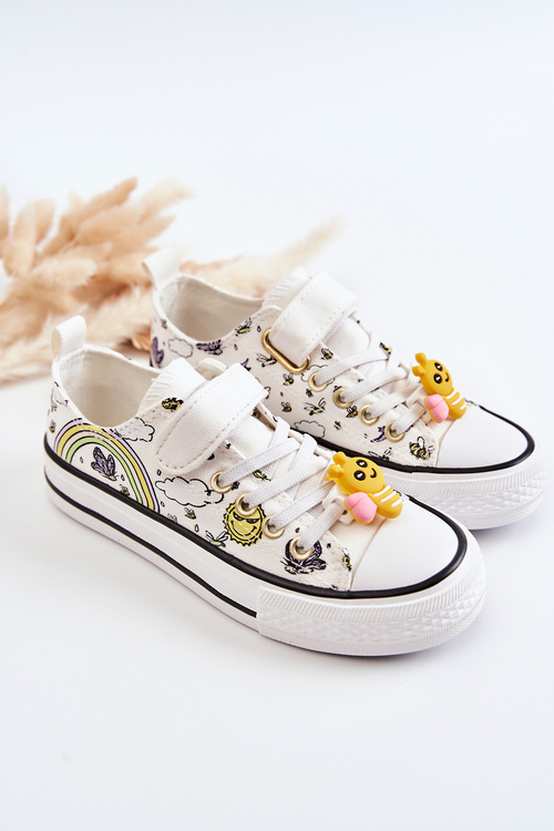 Children's Sneakers With Velcro Print White Lace