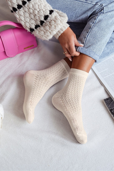 Damskie Skarpetki Ażurowe Ecru