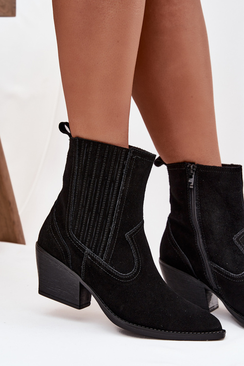 Suede Cowboy Boots Women's Heeled Insulated Black Dylira