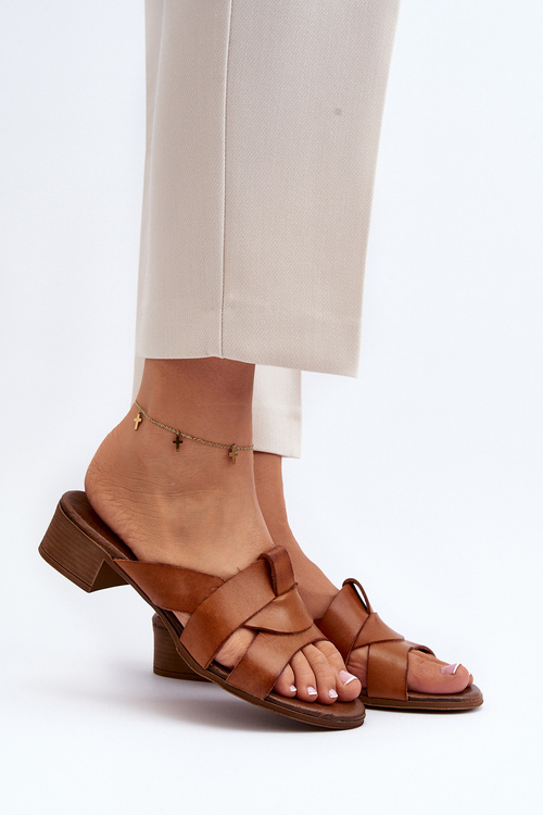 Zazoo 40236 Leather Women's Mules with Low Heel Brown