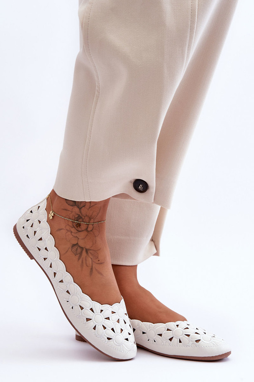 Baleriny Ażur Błyszczące Damskie Białe Visionary 22BL26-4870