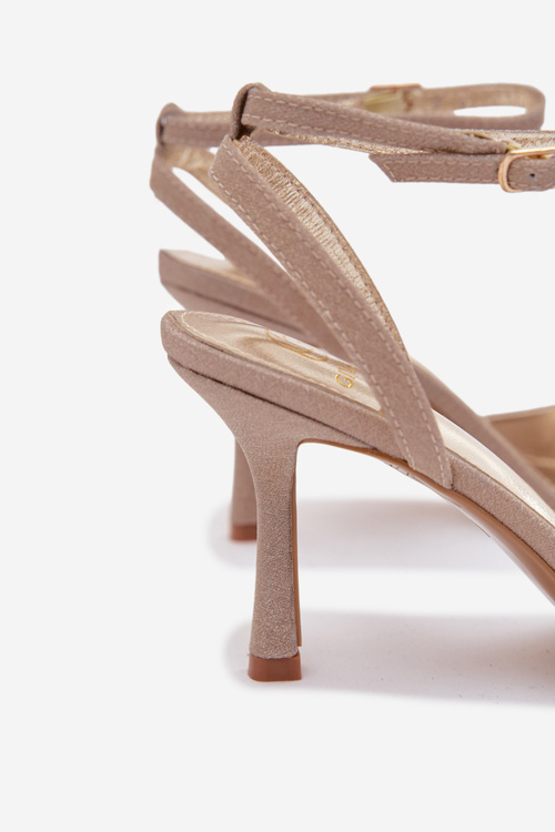 Damskie Eko Skórzane Sandały Na Szpilce Złote Brisora