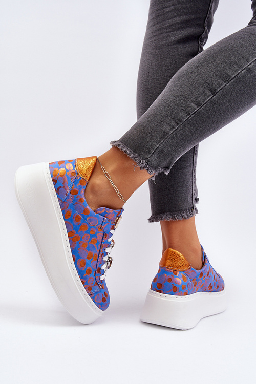 Buty Sportowe Skóra Platforma Maciejka 06191-06 Niebieskie