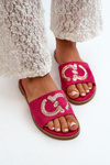 Women's Flat Sequined Slides S.Barski KV27-052 Fuchsia