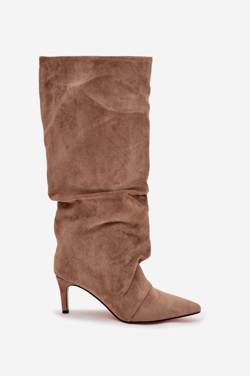 Wrinkled Boots on Heel Made of Eco Suede Lined Beige Mavella