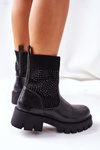Elastic Fabric Boots Black With Cubic Zirconia XOXO