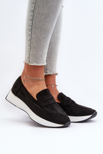 Mokasyny Eko Zamszowe Na Platformie Czarne Inesqua