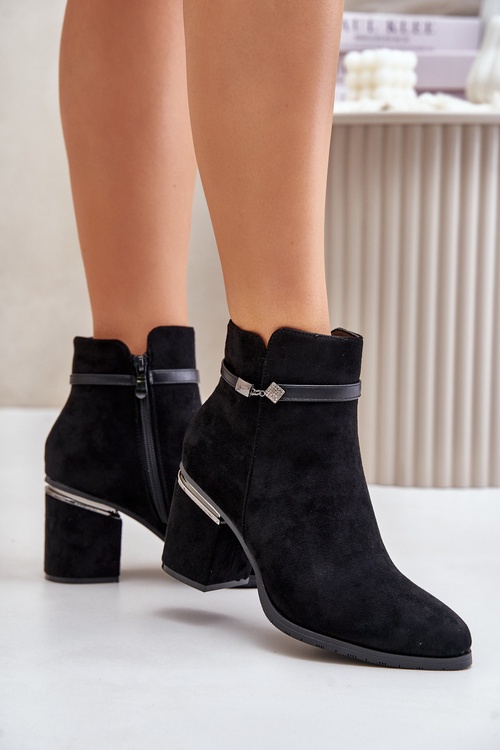 Insulated Women's Heeled Boots with Decorative Strap Black Vinceza 16446