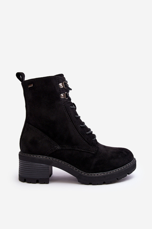 Botki Damskie Niski Obcas Sznurowane Czarne Adinail KE225P