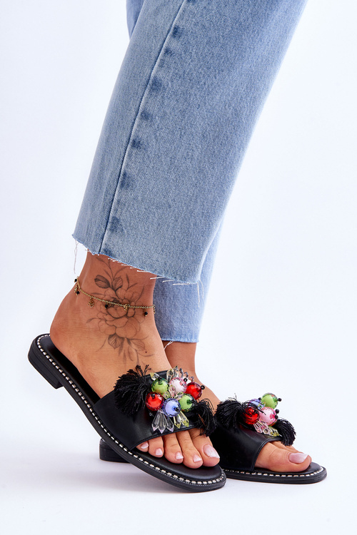 Slippers With Decorative Beads S.Barski KV-2775-47 Black